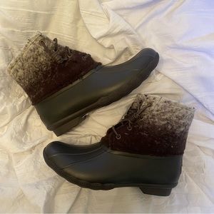 SPERRY Women's Saltwater Ombre Wool Waterproof Mid Duck Boots, Brown/Ivory.